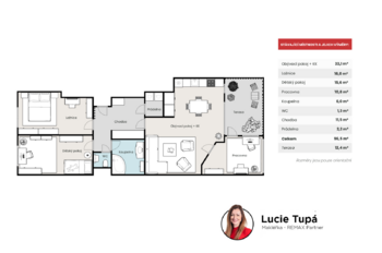 Půdorys bytu - Pronájem bytu 4+kk v osobním vlastnictví 97 m², Praha 3 - Žižkov
