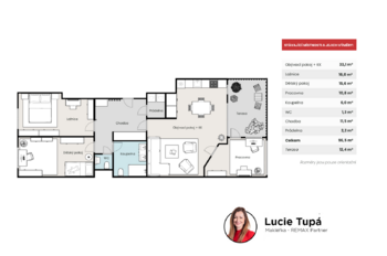 Půdorys bytu - Pronájem bytu 4+kk v osobním vlastnictví 97 m², Praha 3 - Žižkov