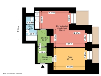 Plán jednotky - Prodej bytu 2+kk v osobním vlastnictví 57 m², Praha 3 - Žižkov
