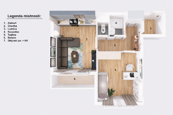 Půdorys. - Prodej bytu 2+kk v družstevním vlastnictví 42 m², Jindřichův Hradec
