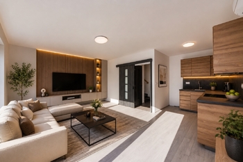 vizualizace obývacího pokoje - Prodej domu 115 m², Praha 6 - Přední Kopanina