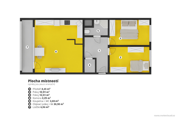 PŮDORYS KŘIVENICKÁ - Pronájem bytu 3+kk v družstevním vlastnictví 71 m², Praha 8 - Čimice