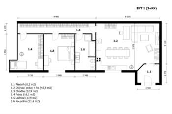 byt 1 - půdorys - Prodej domu 225 m², Praha 9 - Kyje