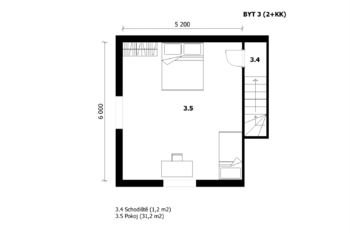 byt 3 - půdorys 2.NP - Prodej domu 225 m², Praha 9 - Kyje