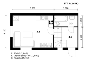 byt 3 - půdorys 1.NP - Prodej domu 225 m², Praha 9 - Kyje