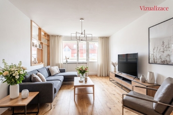 Obývací pokoj - vizualizace - Prodej bytu 3+kk v osobním vlastnictví 69 m², Říčany