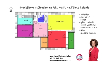 plánek - Prodej bytu 3+1 v osobním vlastnictví 66 m², České Budějovice