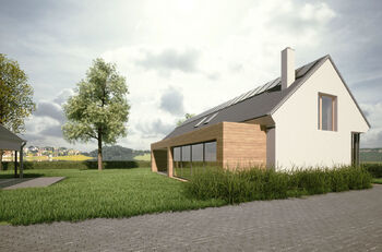 Studie možnosti výstavby rodinného domu na pozemku. - Prodej pozemku 1087 m², Tišice