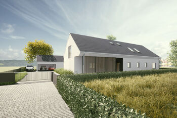 Studie možnosti výstavby rodinného domu na pozemku. - Prodej pozemku 1087 m², Tišice