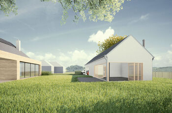 Studie možnosti výstavby rodinného domu na pozemku. - Prodej pozemku 1087 m², Tišice