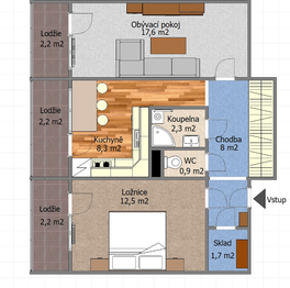 Půdorys - Pronájem bytu 2+1 v osobním vlastnictví 51 m², Rakovník