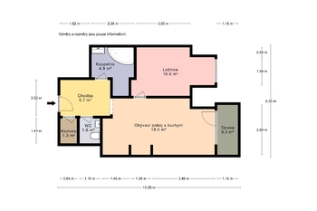 Půdorys - Pronájem bytu 2+kk v družstevním vlastnictví 48 m², Praha 4 - Chodov