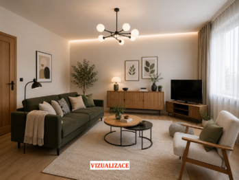 Obývací pokoj - vizualizace - Prodej bytu 3+1 v družstevním vlastnictví 69 m², Praha 8 - Čimice