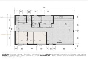 Půdorys s rozměry dřevostavby Lucern - Prodej pozemku 967 m², Rostoklaty