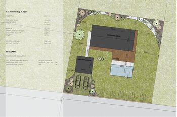 Umístění schválené stavby RD na pozemku - Prodej pozemku 967 m², Rostoklaty