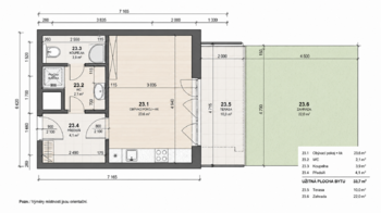 2D půdorys - Pronájem bytu 1+kk v osobním vlastnictví 64 m², Praha 9 - Letňany