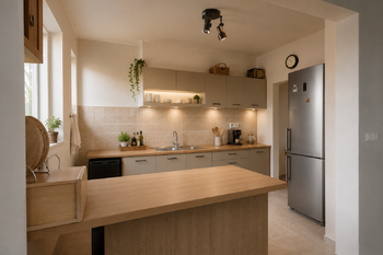 Vizualizace kuchyně - Prodej bytu 3+1 v osobním vlastnictví 74 m², Milovice