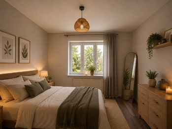 Vizualizace ložnice - Prodej bytu 3+1 v osobním vlastnictví 74 m², Milovice