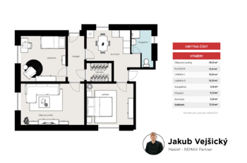Půdorys obytné části - Prodej domu 72 m², Drahotěšice