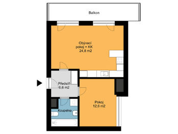 Orientační plánek bytu - Pronájem bytu 2+kk v osobním vlastnictví 48 m², Praha 9 - Letňany