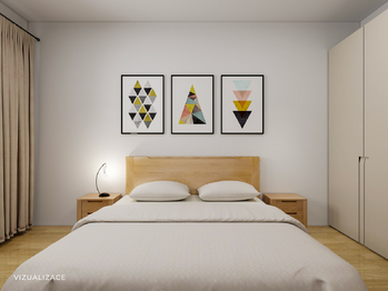 vizualizace ložnice - Prodej bytu 3+kk v osobním vlastnictví 64 m², Praha 10 - Hostivař