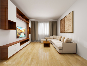 vizualizace obývacího pokoje - Prodej bytu 3+kk v osobním vlastnictví 64 m², Praha 10 - Hostivař 