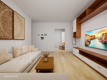 vizualizace obývacího pokoje - Prodej bytu 3+kk v osobním vlastnictví 64 m², Praha 10 - Hostivař