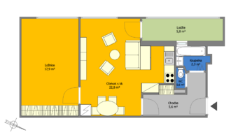 Pronájem bytu 2+kk v osobním vlastnictví 49 m², Brno