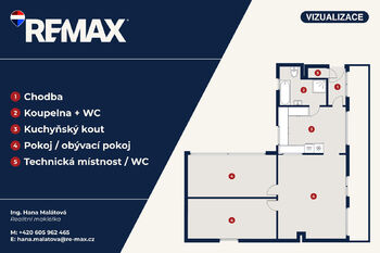 Půdorys vizualizace 3kk - Prodej bytu atypický v osobním vlastnictví 85 m², Praha 10 - Vršovice