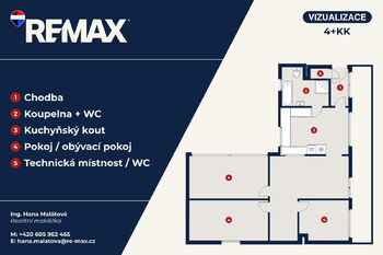 Půdorys vizualizace 4kk - Prodej bytu atypický v osobním vlastnictví 85 m², Praha 10 - Vršovice