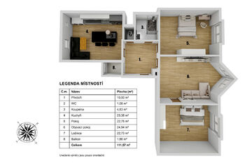 Pronájem bytu 4+kk v osobním vlastnictví 111 m², Praha 5 - Smíchov