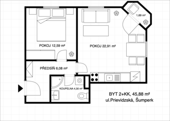 Prodej bytu 2+kk v osobním vlastnictví 46 m², Šumperk