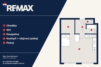 půdorys bytu - Prodej bytu 1+kk v osobním vlastnictví 39 m², Praha 9 - Letňany