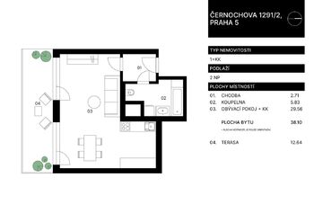 Prodej bytu 1+kk v osobním vlastnictví 38 m², Praha 5 - Košíře