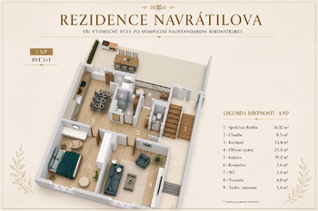 Půdorys - Prodej bytu 2+1 v osobním vlastnictví 76 m², Slaný