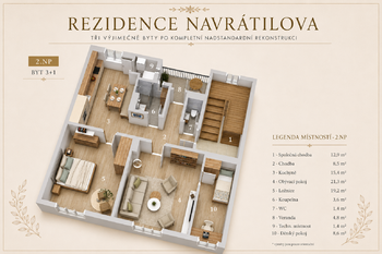 Půdorys - Prodej bytu 3+1 v osobním vlastnictví 84 m², Slaný