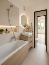 vizualizace koupelna - Prodej bytu 2+1 v osobním vlastnictví 50 m², Plzeň