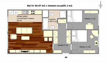 příklad uspořádání nábytku - Pronájem bytu 3+kk v osobním vlastnictví 67 m², Praha 4 - Krč