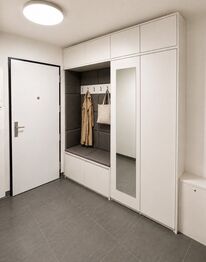 vizualizace - vestavěná skříň - Pronájem bytu 1+kk v osobním vlastnictví 34 m², Praha 8 - Dolní Chabry