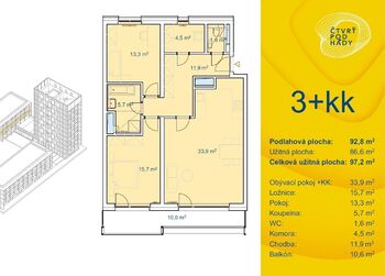 Pronájem bytu 3+kk v osobním vlastnictví 87 m², Brno