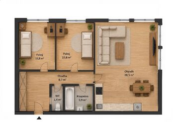 půdorys - Pronájem bytu 3+kk v osobním vlastnictví 68 m², Říčany