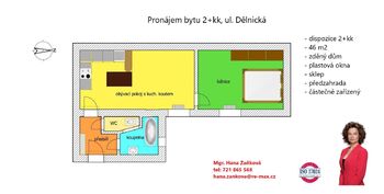 plánek - Pronájem bytu 2+kk v osobním vlastnictví 46 m², České Budějovice