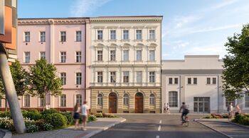 vizualizace nové fasády - Prodej bytu 2+kk v osobním vlastnictví 66 m², Praha 8 - Karlín 