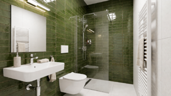 vizualizace koupelny - Prodej bytu 2+kk v osobním vlastnictví 66 m², Praha 8 - Karlín