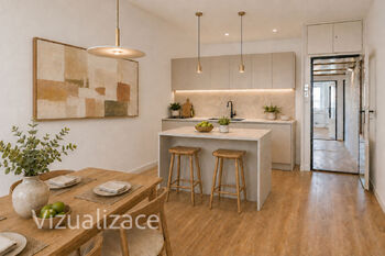 Kuchyň - VIZUALIZACE - Prodej bytu 3+1 v osobním vlastnictví 87 m², Praha 10 - Strašnice