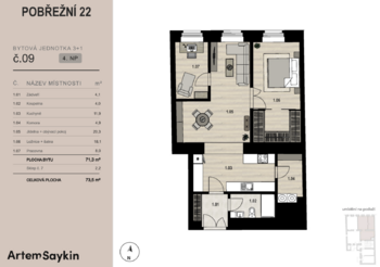 Prodej bytu 3+kk v osobním vlastnictví 71 m², Praha 8 - Karlín