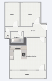 Půdorys - Pronájem bytu 3+kk v osobním vlastnictví 61 m², Praha 4 - Nusle