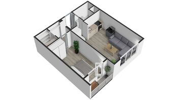 Půdorys 3D - Pronájem bytu 2+kk v družstevním vlastnictví 44 m², Ostrava