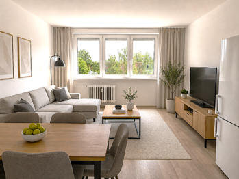 Vizualizace obývací pokoj s jídelnou/kuchyní - Pronájem bytu 2+kk v družstevním vlastnictví 44 m², Ostrava