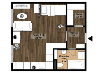 Pronájem bytu 1+kk v osobním vlastnictví 30 m², Klecany
